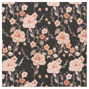 Tecido Flores aquosas lindas e modernas l Preto