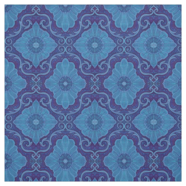 Tecido "Flores azuis" arabesque floral, padrão desenhado  (Modelo)