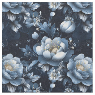 Tecido Flores Azuis no Azul Escuro
