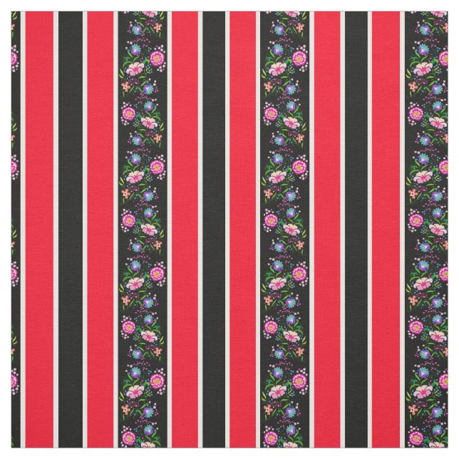 Tecido Flores brancas, vermelhas brilhantes/folclóricas/f (Modelo)