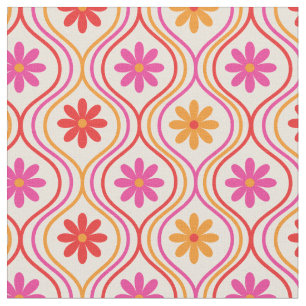 Tecido Flores Cor-de-laranja Cor-de-Rosa Retro no Padrão