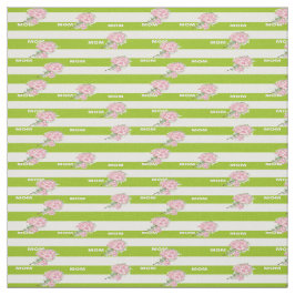 Tecido Flores cor-de-rosa em faixas verdes e brancas