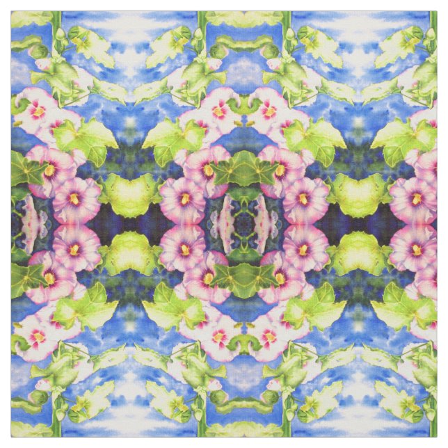 Tecido Flores de aquarela elegantes Hollyhocks florais (Modelo)