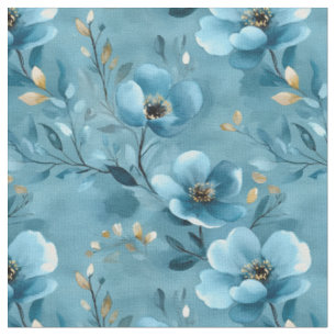 Tecido Flores de Aquarelas de Cinza Azul