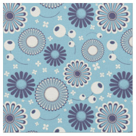 Tecido Flores de Azul Moderno e Creme Retroativas Padrão
