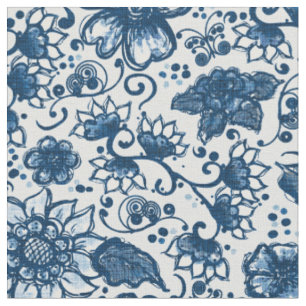 Tecido Flores de Boho Azul Clássicas