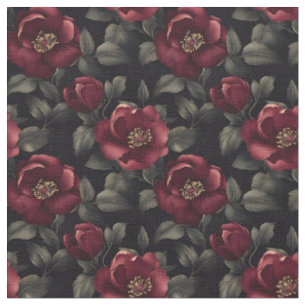 Tecido Flores de Borgonha em Preto