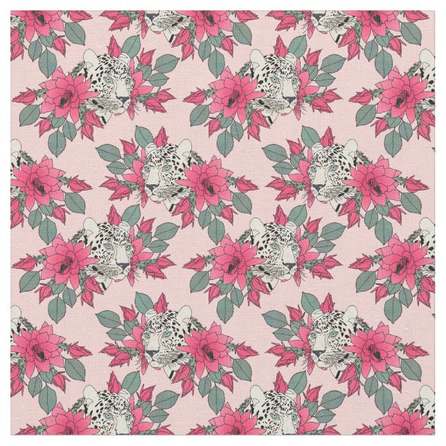 Tecido Flores de cacto e leopardos clássicos design (Detalhe)