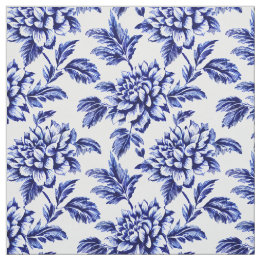 Tecido Flores de Dália Azul e Branca Toile de Jouy