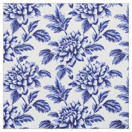Tecido Flores de Dália Azul e Branca Toile de Jouy