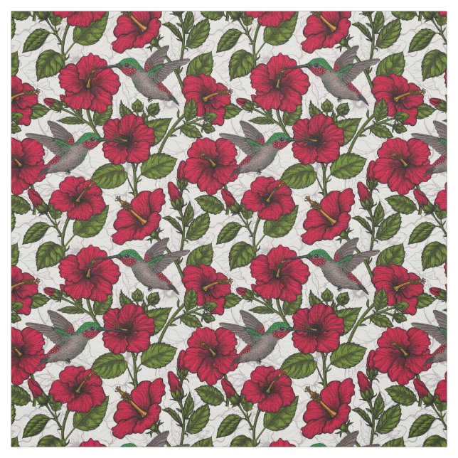 Tecido Flores de hibisco e beija-flores (Modelo)