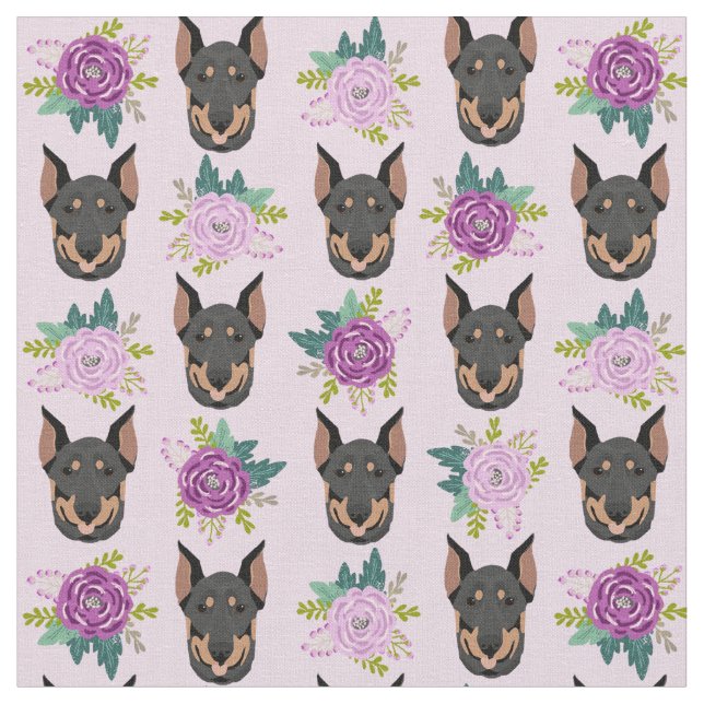 Tecido Flores de lavanda de cães doberman (Detalhe)