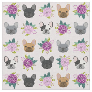 Tecido Flores de lavanda em francês Bulldog Faces