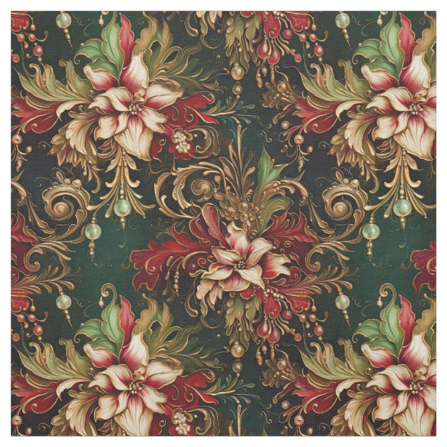 Tecido Flores de Natal em Verde (Modelo)