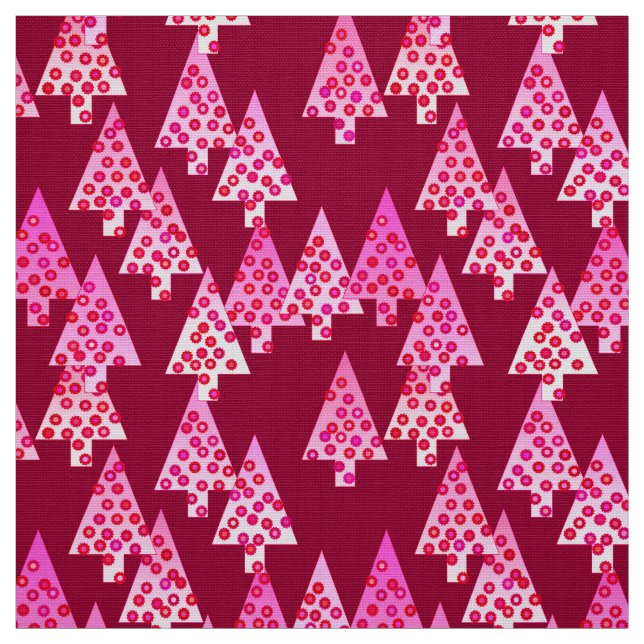 Tecido Flores de Natal modernas - vinho e rosa (Modelo)