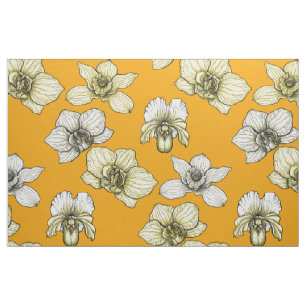 Tecido Flores de orquídea amarelas e brancas