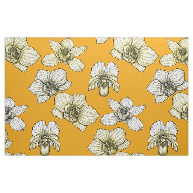 Tecido Flores de orquídea amarelas e brancas (Fat Quarter)