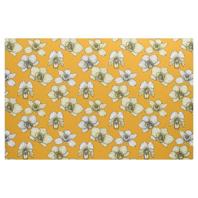 Tecido Flores de orquídea amarelas e brancas (Fat Quarter)