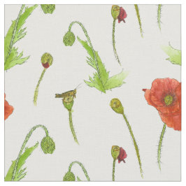 Tecido Flores De Papoila Ilustração Botânica Vermelha Flo