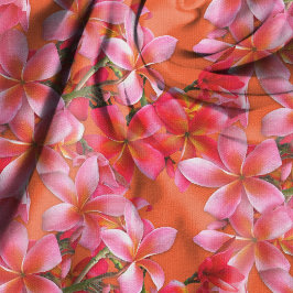 Tecido Flores de Plumeria Havaianas Cor-de-Rosa em Laranj
