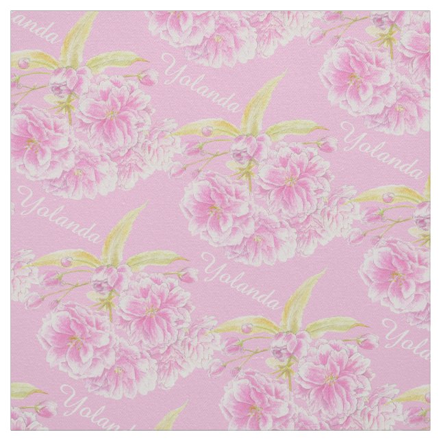 Tecido flores de primavera aquarela flores nome rosa teci (Modelo)