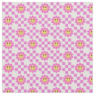 Tecido Flores de Sorriso Rosa Quente Verificadas com quad