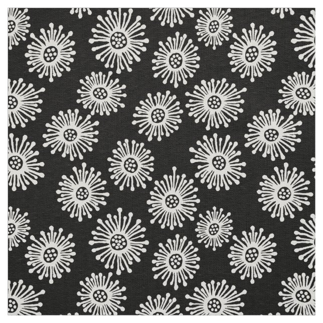 Tecido Flores Desenhadas à Mão - Branco a Preto (Modelo)