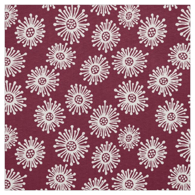 Tecido Flores Desenhadas à Mão - Branco sobre Vermelho Es (Modelo)
