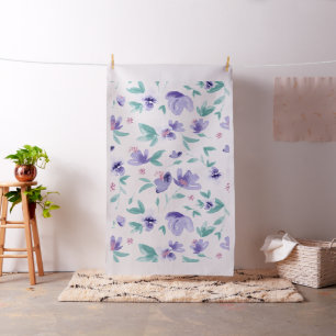 Tecido Flores desenhadas pela mão púrpura e cútis