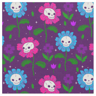 Tecido flores do crânio floral de halloween púrpura