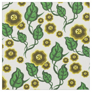 Tecido Flores Douradas/folhas verdes/Folk art floral