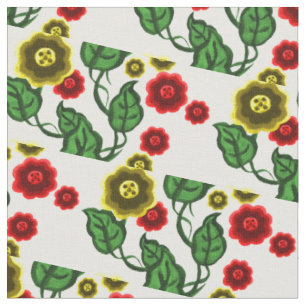 Tecido Flores Douradas/vermelhas/folhas verdes/Floral fol