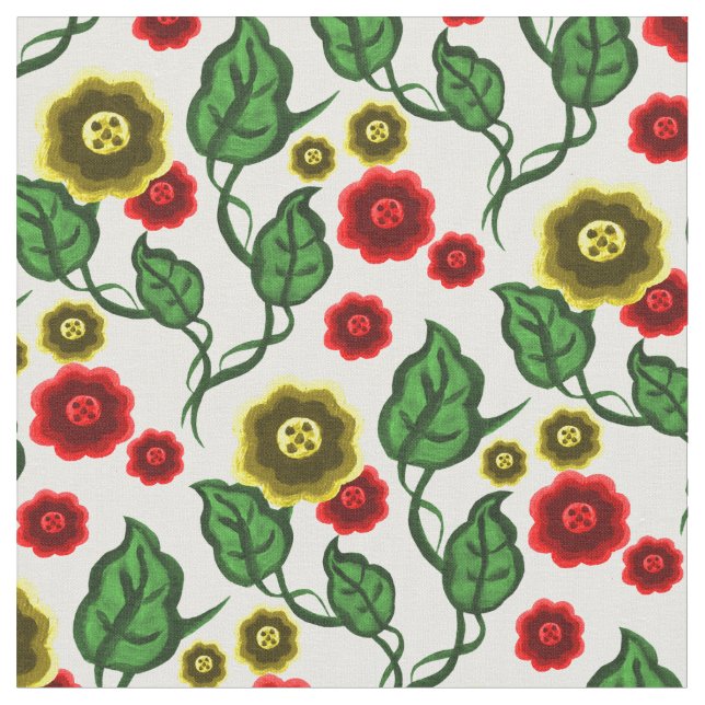 Tecido Flores Douradas/vermelhas/folhas verdes/Floral fol (Detalhe)