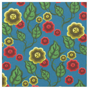 Tecido Flores Douradas/vermelhas/folhas verdes/Folha foli