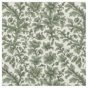 Tecido flores e folhas verdes