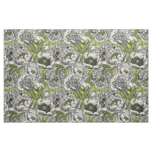 Tecido Flores e mariposas brancas