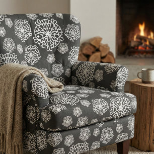 Tecido Flores Elegantes de Mandala Pretas e Brancas Na mo