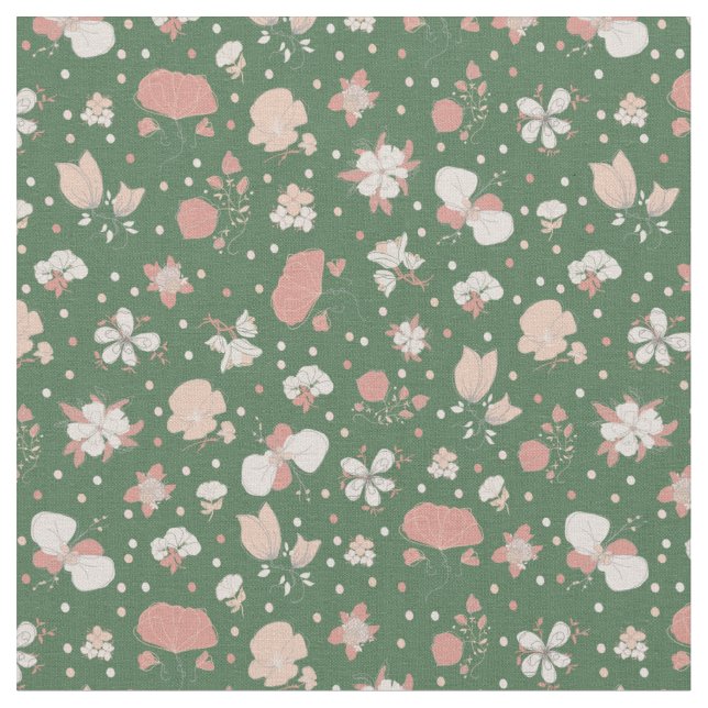 Tecido Flores Esboçadas em Verde (Detalhe)