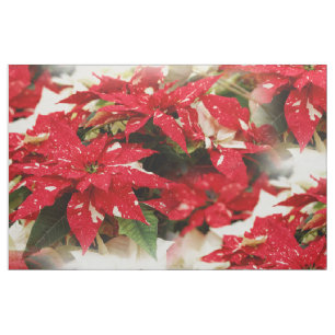 Tecido Flores Festivas de Natal Vermelhas e Brancas