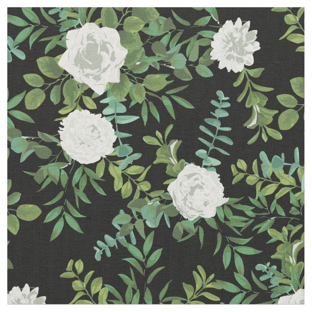 Tecido Flores Florais de Rosas Pretos Brancos (Detalhe)
