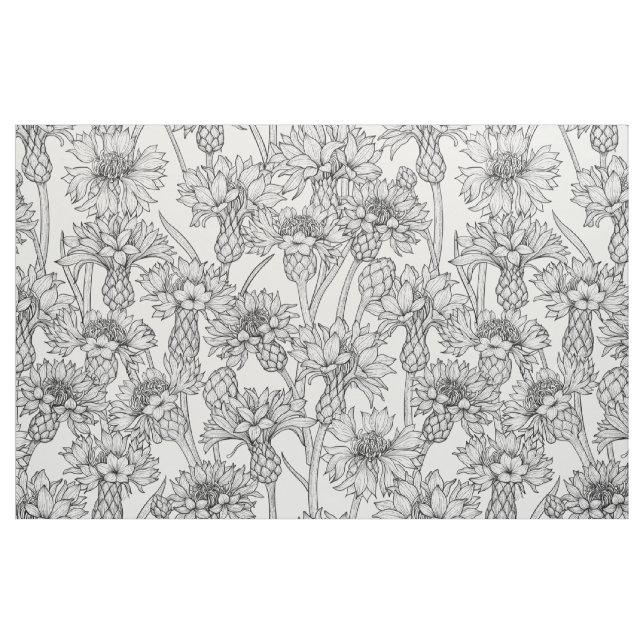 Tecido Flores, flores silvestres, a preto e branco (Fat Quarter)