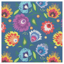 Flores Folclóricas em azul clássico