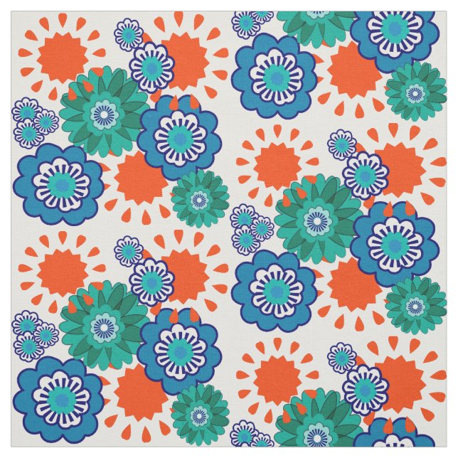 Tecido Flores Grandes Retro Design Flores Azuis Mistura L (Modelo)