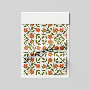 Tecido Flores Laranja, Padrão Floral, Verde, Boho