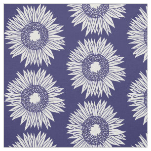 Tecido Flores Rásticas de Girassóis Padrão Azul e Bran