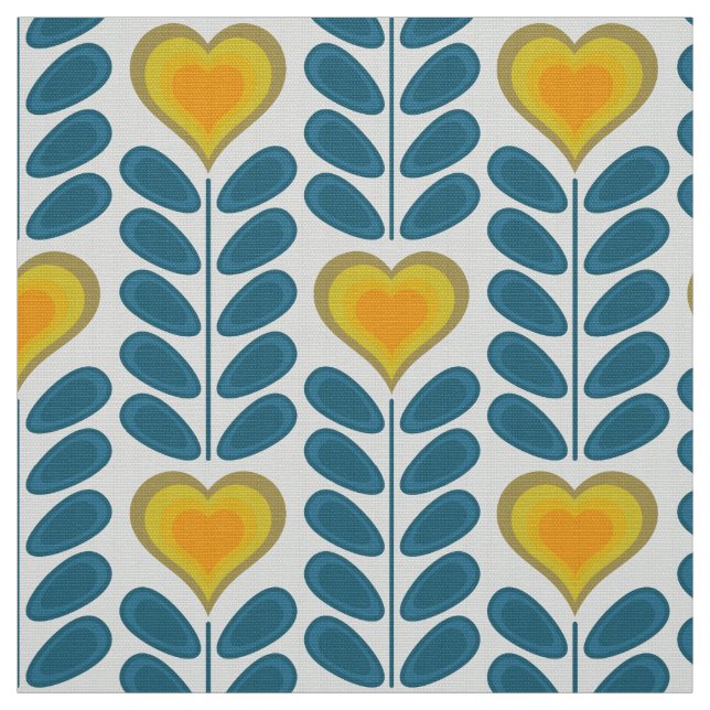 Tecido Flores retro cardíacas dos anos 60 70 v2 (Modelo)