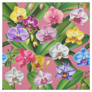 Tecido Flores Rosa Azul Amarelo Lilás Verde Orquídea