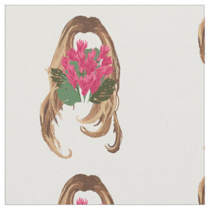 Tecido Flores rosa e face feminina