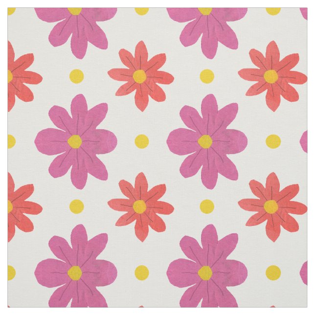 Tecido Flores Rosa e Laranja, Pontos de Bolinhas em Tecid (Modelo)