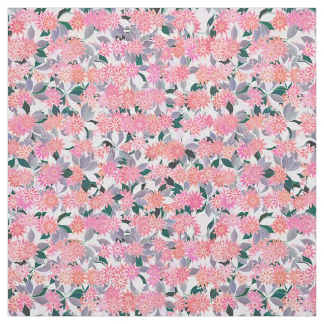 Tecido Flores rosa sobre fundo de folhas prateadas (Modelo)